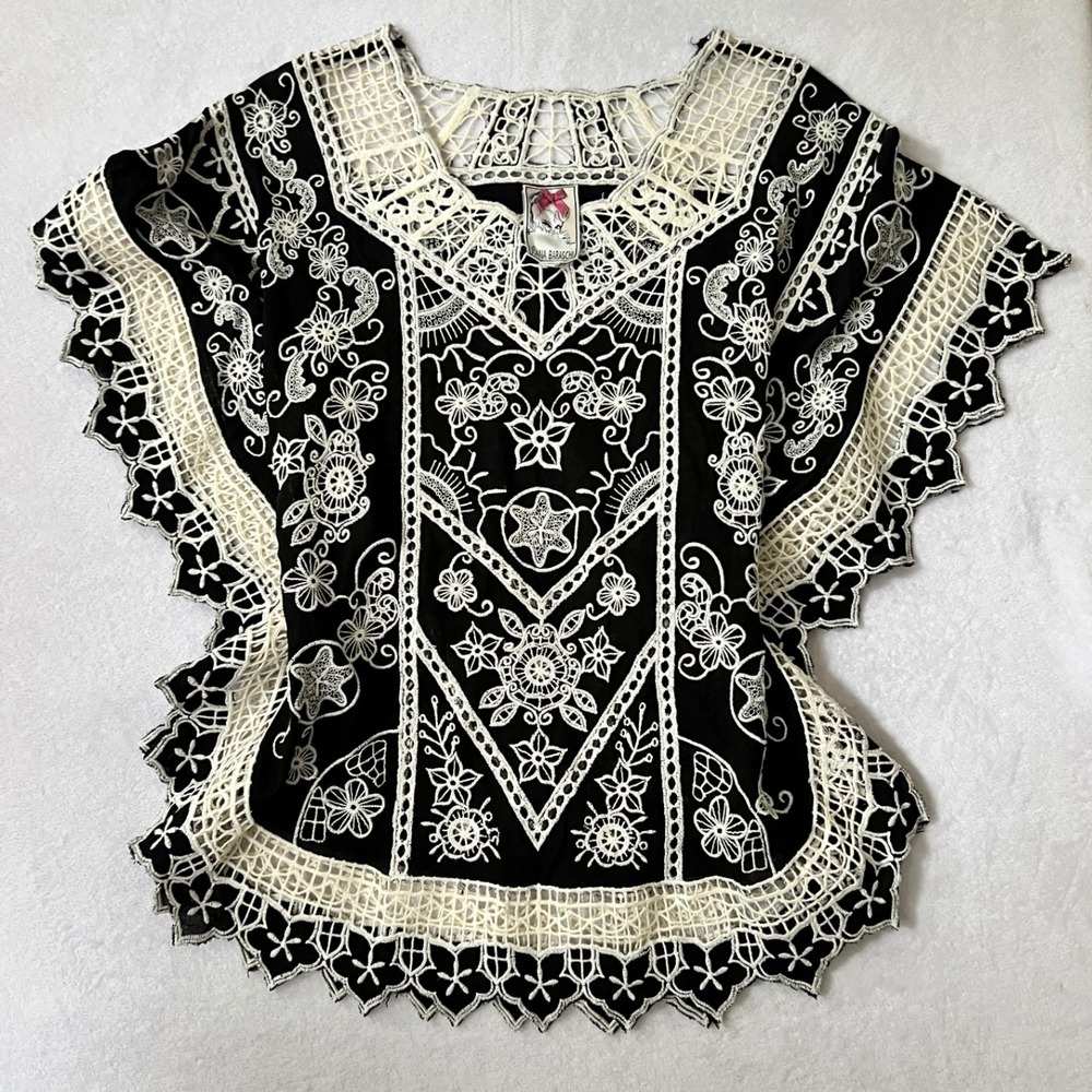 NWOT Yoana Baraschi Anthropology Top Embroidered Crochet Lace Boho Small